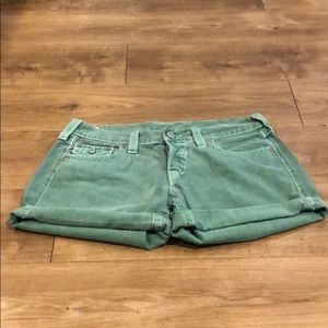 Green True Religion Denim Shorts